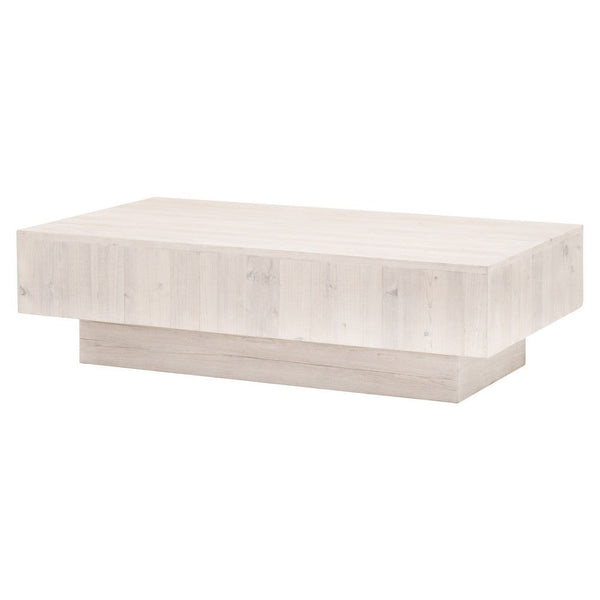 Benzara Rexi 54 Inch Modern Wood Coffee Table, Rectangular Plinth Platform, White BM283507