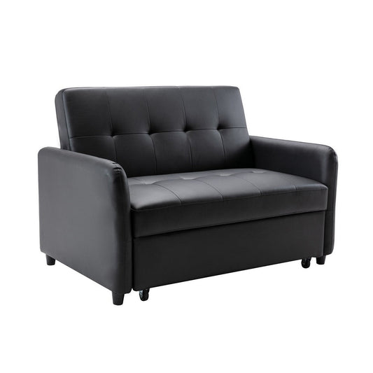 Benzara Duo 52 Inch Convertible Sleeper Loveseat, USB Ports, Reclining, Black BM284851