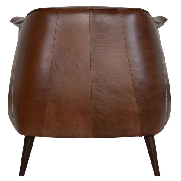 Benzara 32 Inch Leather Club Accent Chair, Curved Backrest, Round Wood Legs, Brown BM294927