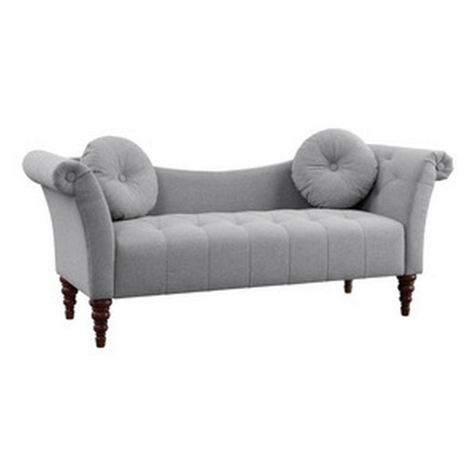 Benzara 75 Inch Modern Curved Arm Sofa Settee, Button Tufted, 2 Pillows, Soft Gray BM295595