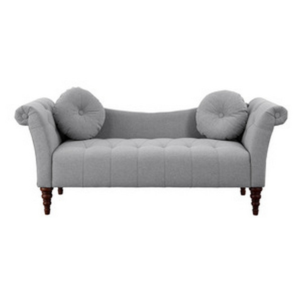 Benzara 75 Inch Modern Curved Arm Sofa Settee, Button Tufted, 2 Pillows, Soft Gray BM295595