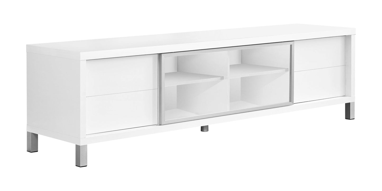 Monarch Specialties Tv Stand, 71 Inch, Console, Media Entertainment Center, White Laminate, Grey Metal, Contemporary, Modern I 2537