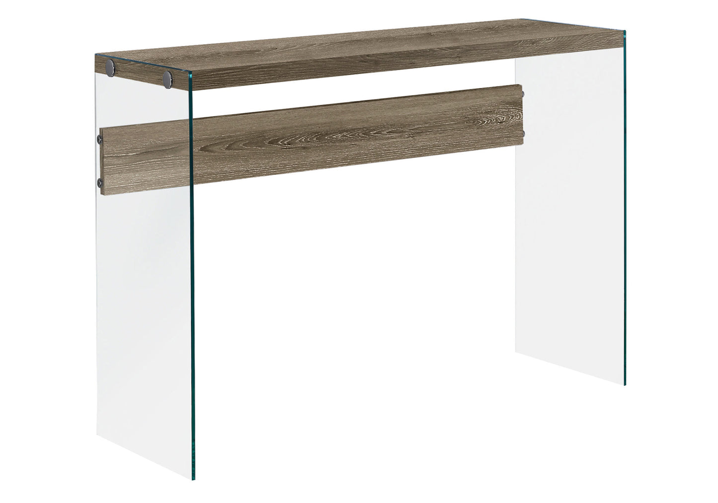 Monarch Specialties Accent Table, Entryway, Narrow, Brown Laminate, Clear Tempered Glass, Contemporary, Modern I 3055