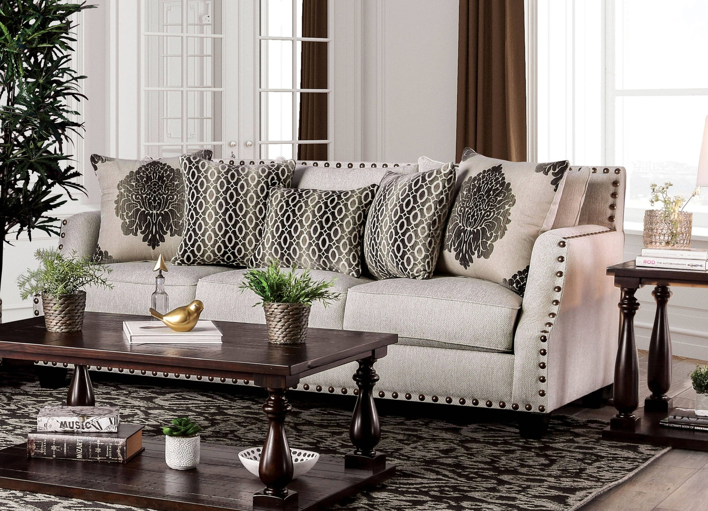 Furniture of America Quinley Contemporary Chenille Nailhead Trim Sofa