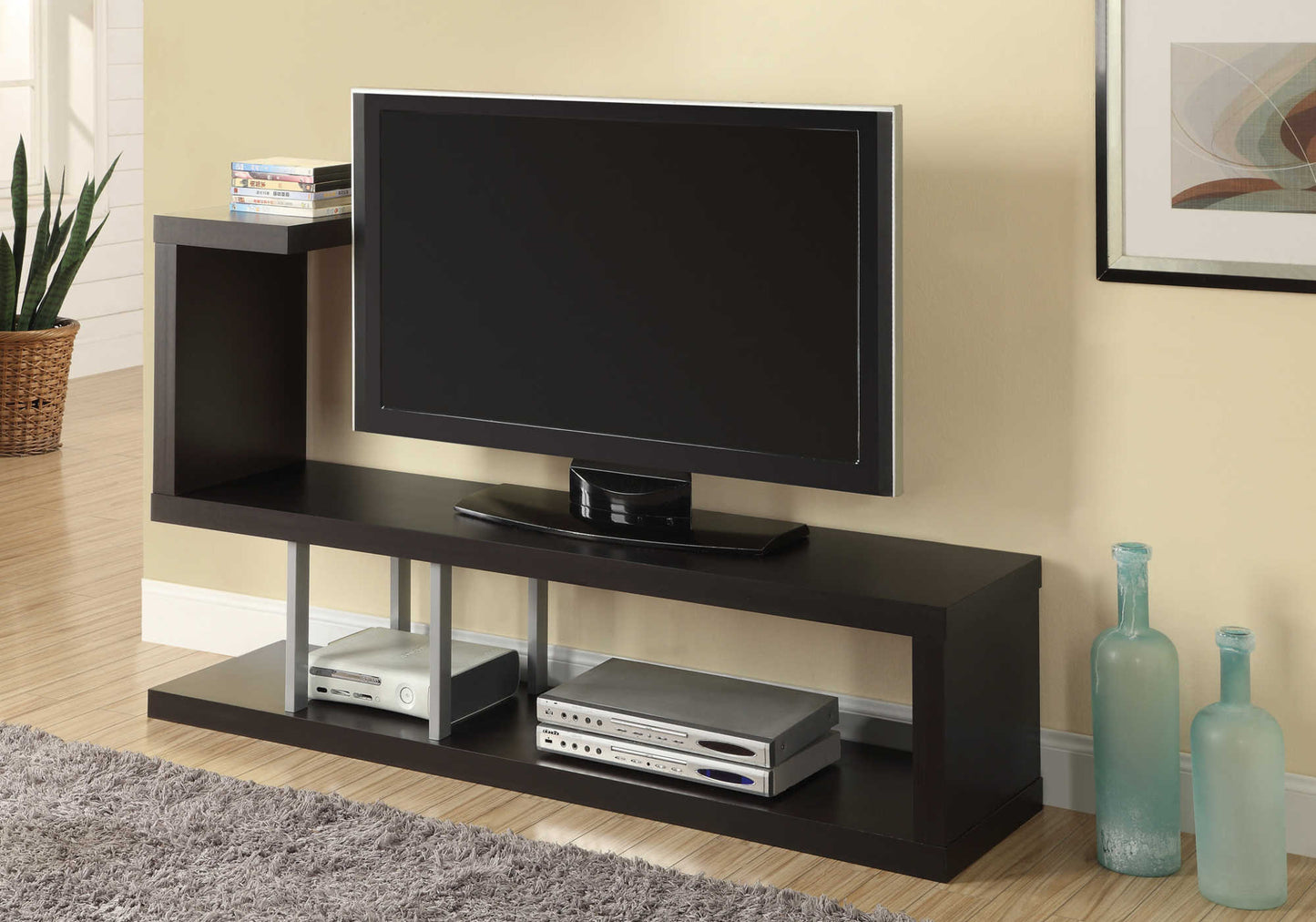 Monarch Specialties Tv Stand, 60 Inch, Console, Media Entertainment Center, Brown Laminate, Contemporary, Modern I 2550