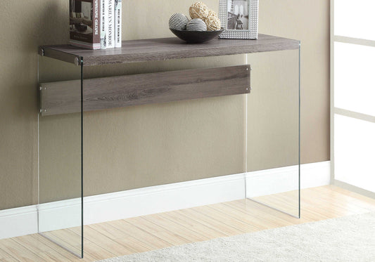 Monarch Specialties Accent Table, Entryway, Narrow, Brown Laminate, Clear Tempered Glass, Contemporary, Modern I 3055