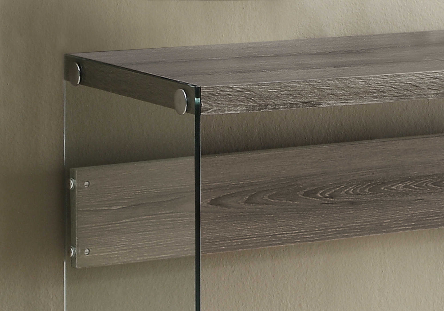 Monarch Specialties Accent Table, Entryway, Narrow, Brown Laminate, Clear Tempered Glass, Contemporary, Modern I 3055