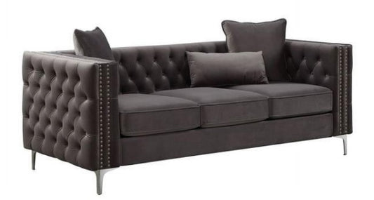 Homeroots 86" X 34" X 30" Dark Gray Velvet Sofa W3 Pillows 318845