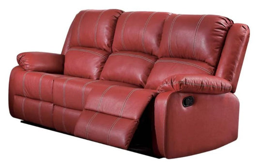 Homeroots 39" X 81" X 40" Red PU Upholstery Metal Reclining Mechanism Sofa (Motion) 347256