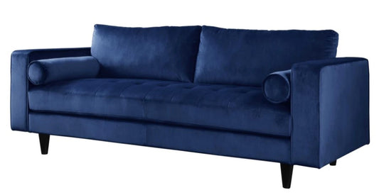 Homeroots 88" X 38" X 35" Navy Velvet Sofa W2 Pillows 318808