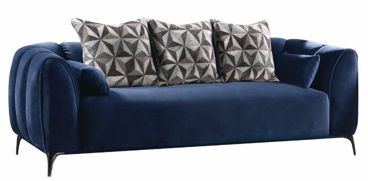 Homeroots 90" X 42" X 31" Blue Velvet Sofa W5 Pillows 318802