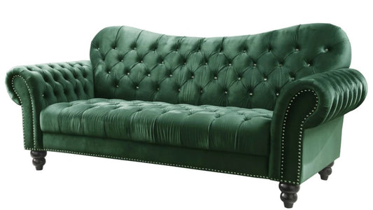 Homeroots 91" X 37" X 39" Green Velvet Sofa 318848