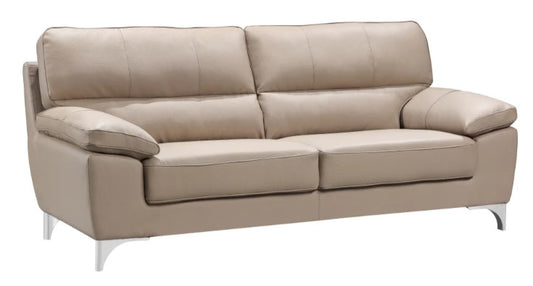 Homeroots 82" Beige Faux Leather And Silver Standard Sofa 329566