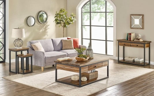 Alaterre Claremont 48"L Rustic Wood Coffee Table with Drawer and Low Shelf ANCM1274