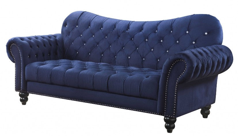 Homeroots 91" X 42" X 31" Navy Velvet Sofa 318850