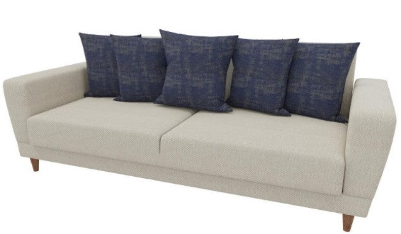 Enza Home Dolce 3 Seater Sofa Bed - 2003 - K1 - 10701 Cream - AR:101 (with Navy Blue Cushion) (Special) 1479283