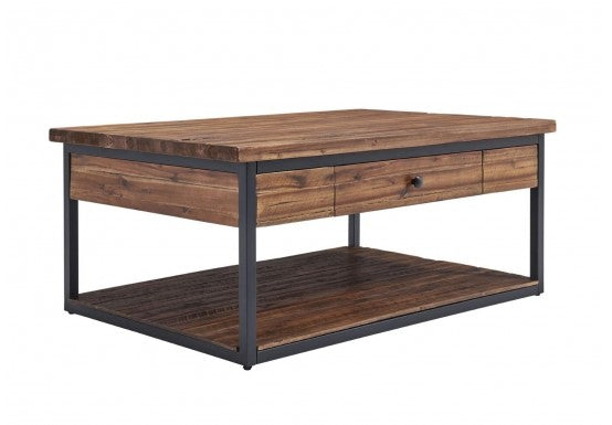 Alaterre Claremont 48"L Rustic Wood Coffee Table with Drawer and Low Shelf ANCM1274