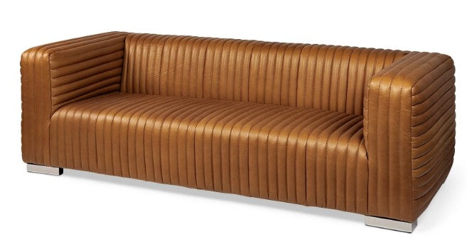 Homeroots Cognac Leather Wrapped Three Seater Sofa 380388