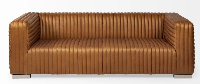 Homeroots Cognac Leather Wrapped Three Seater Sofa 380388