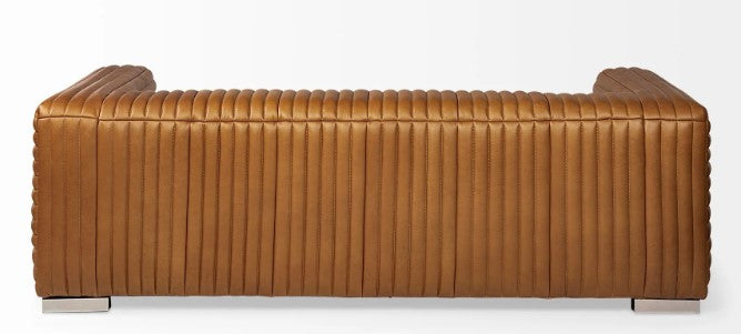 Homeroots Cognac Leather Wrapped Three Seater Sofa 380388