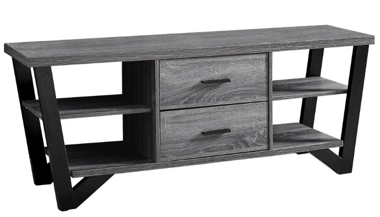 Monarch Specialties Tv Stand, 60 Inch, Console, Media Entertainment Center, Storage Cabinet, Grey And Black Laminate, Contemporary, Modern I 2762