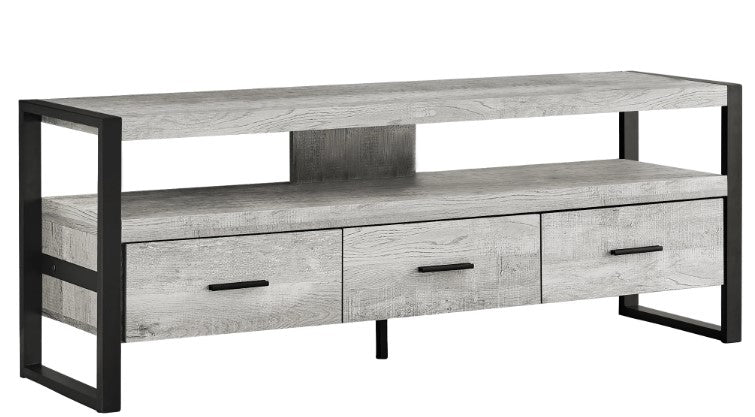 Monarch Specialties Tv Stand, 60 Inch, Media Entertainment Center, Storage Drawers, Black Metal, Contemporary, Modern