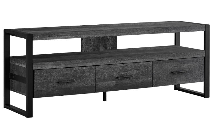 Monarch Specialties Tv Stand, 60 Inch, Media Entertainment Center, Storage Drawers, Black Metal, Contemporary, Modern