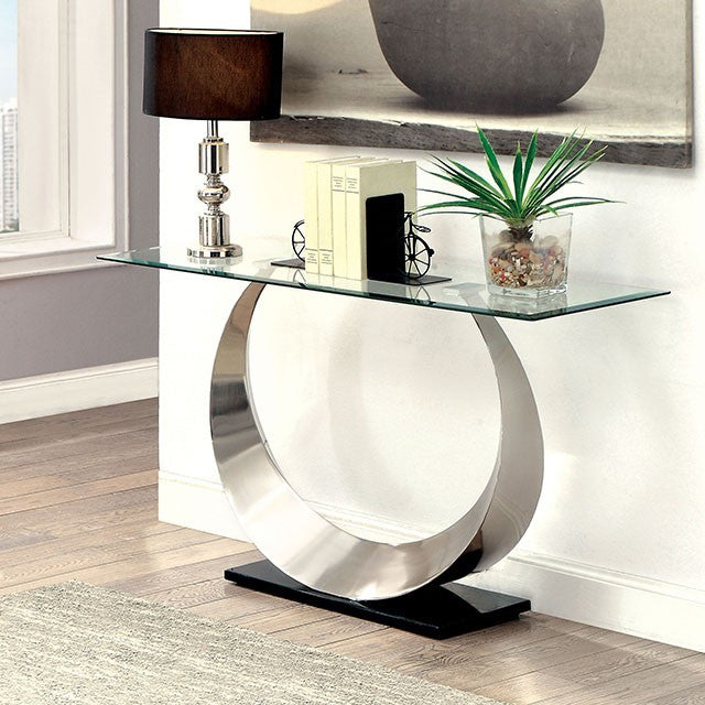 Furniture of America Lovelle Contemporary Glass Top Sofa Table IDF-4726S