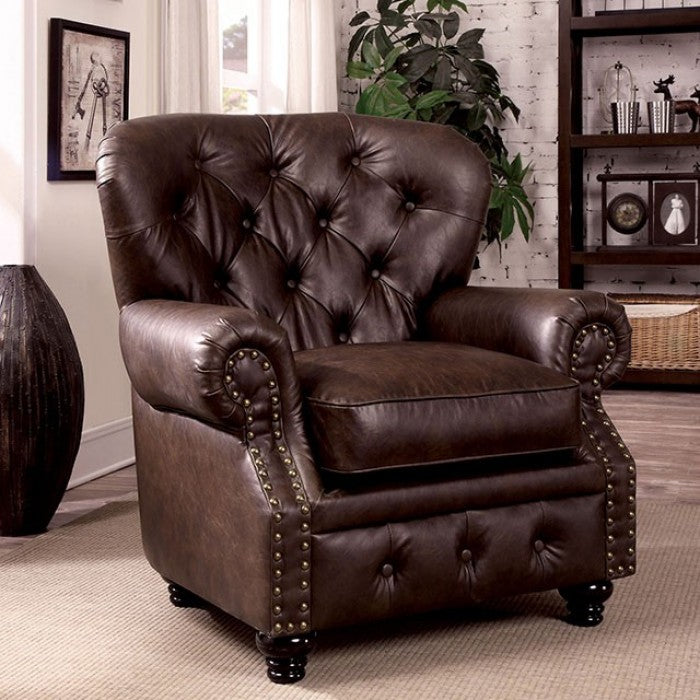 Furniture of America Renett Traditional Fabric Nailhead Trim Arm Chair IDF-6269BR-CH