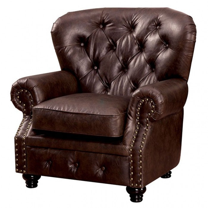 Furniture of America Renett Traditional Fabric Nailhead Trim Arm Chair IDF-6269BR-CH