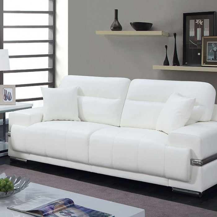 Furniture of America Onley Contemporary Faux Leather Tufted Sofa IDF-6411WH-SF