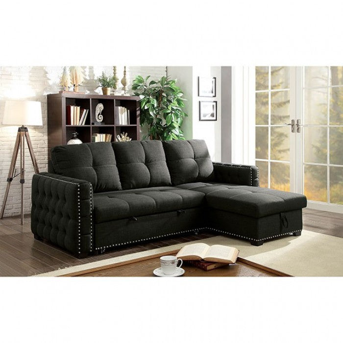 Furniture of America Dem Transitional Hidden Storage Sectional in Dark Gray IDF-6562-SEC