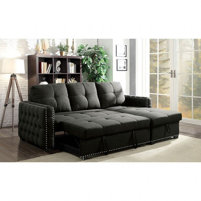 Furniture of America Dem Transitional Hidden Storage Sectional in Dark Gray IDF-6562-SEC