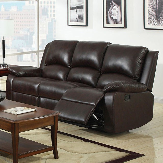 Furniture of America Umbrige Transitional Reclining Sofa with Drop-Down Table IDF-6555S-BTD