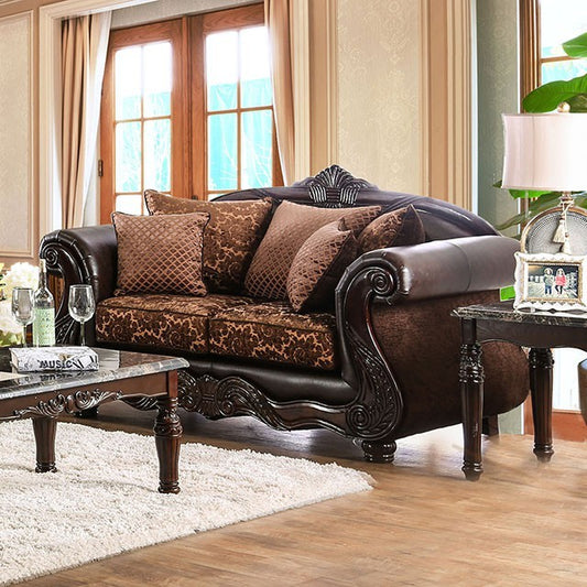 Furniture of America Baija Traditional Faux Leather Pillow Back Loveseat IDF-6404-LV