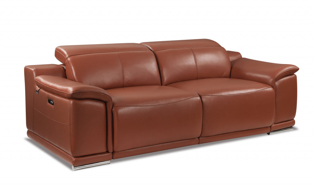 Homeroots 86" Genuine Leather Reclining Sofa