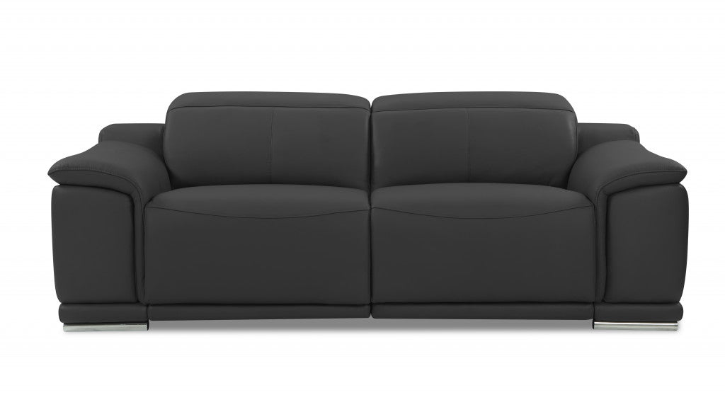 Homeroots 86" Genuine Leather Reclining Sofa