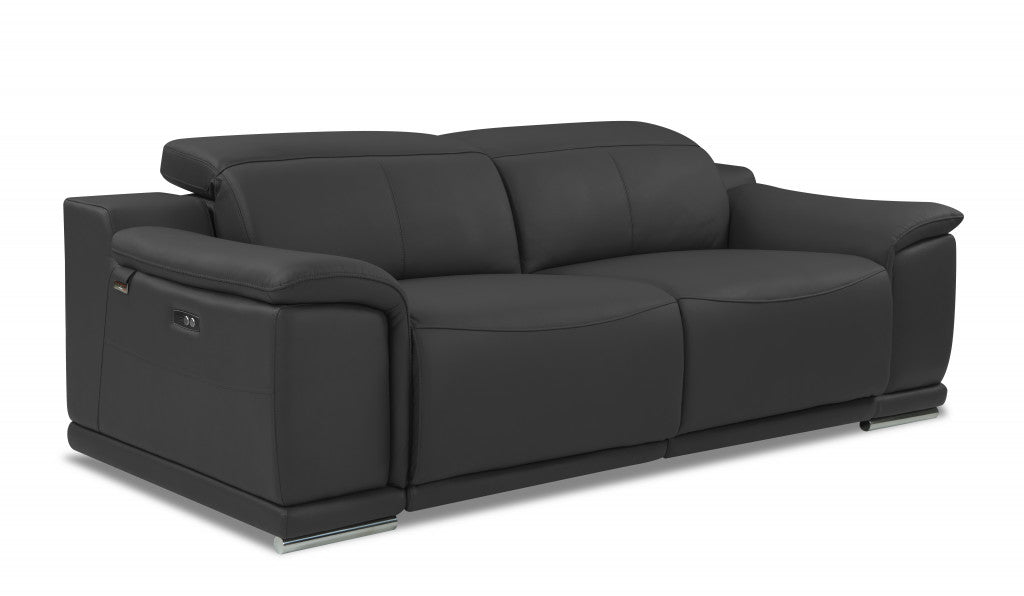 Homeroots 86" Genuine Leather Reclining Sofa