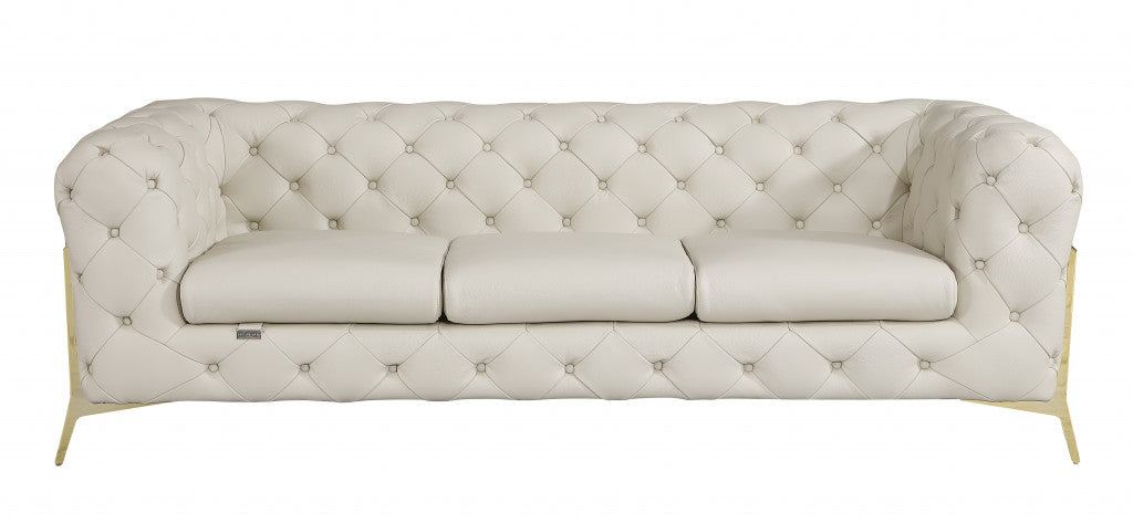 Homeroots 93" Genuine Tufted Leather and Chrome Standard Sofa