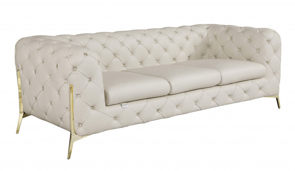 Homeroots 93" Genuine Tufted Leather and Chrome Standard Sofa