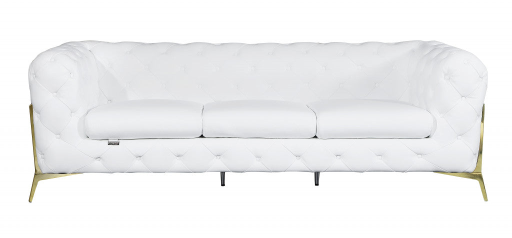 Homeroots 93" Genuine Tufted Leather and Chrome Standard Sofa