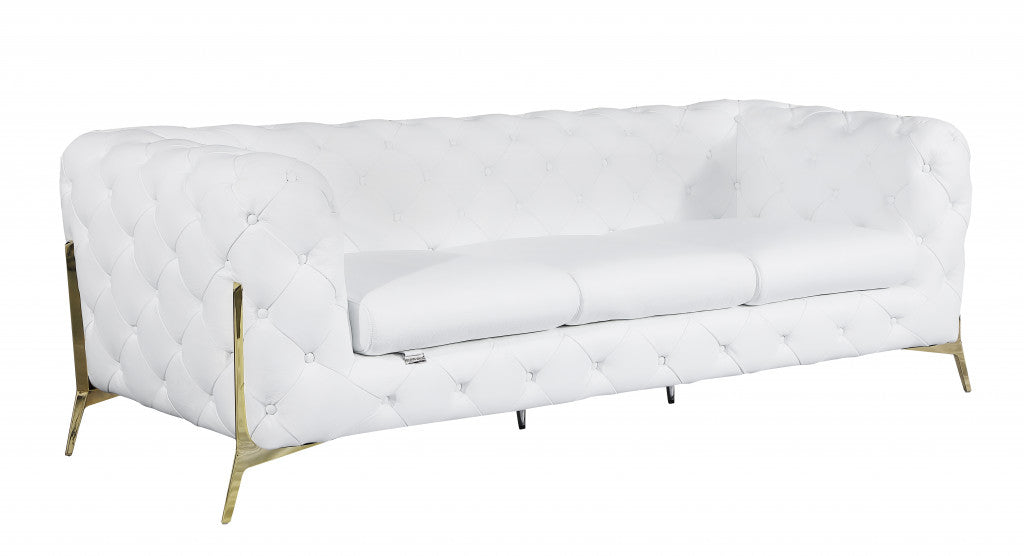 Homeroots 93" Genuine Tufted Leather and Chrome Standard Sofa