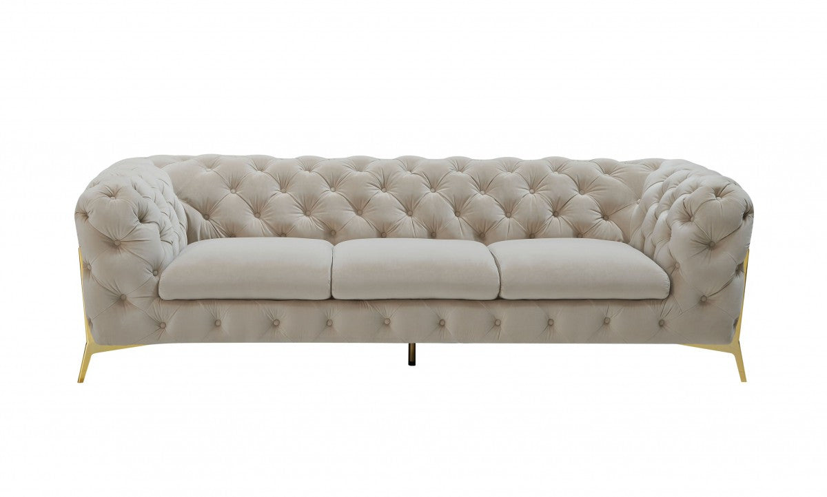 Homeroots Contemporary 97" Velvet And Gold Accent Sofa