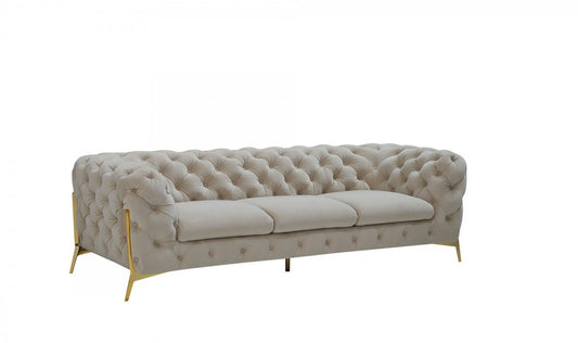 Homeroots Contemporary 97" Velvet And Gold Accent Sofa