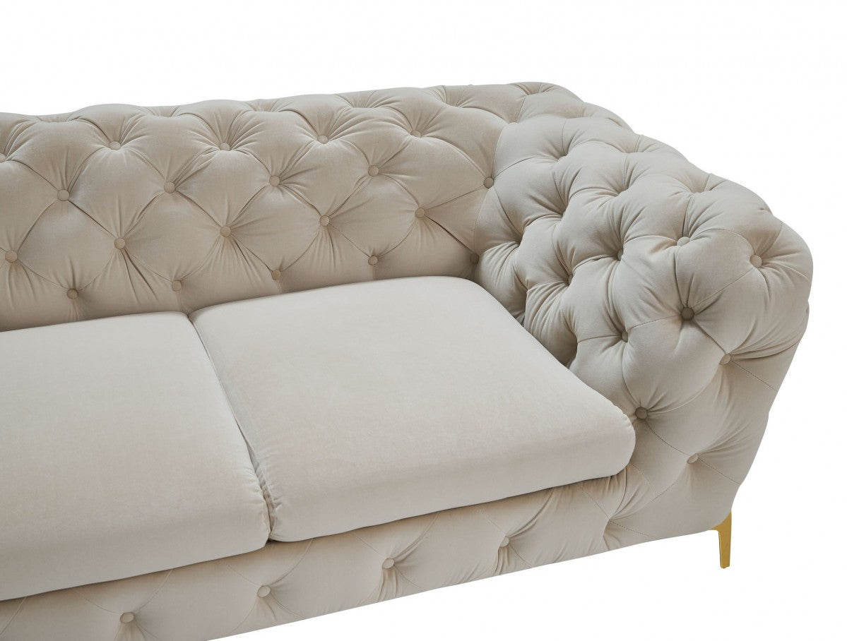 Homeroots Contemporary 97" Velvet And Gold Accent Sofa