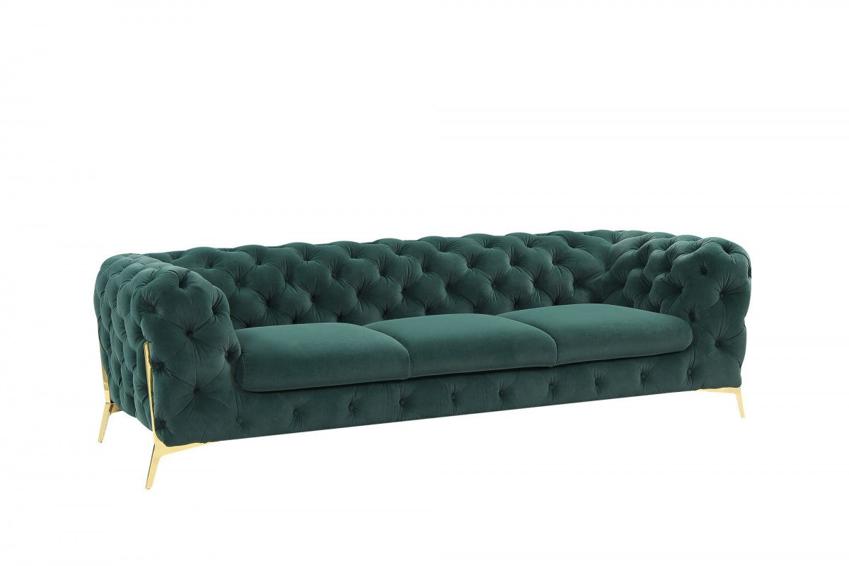 Homeroots Contemporary 97" Velvet And Gold Accent Sofa