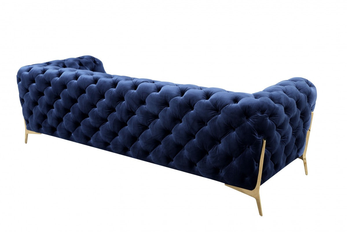 Homeroots Contemporary 97" Velvet And Gold Accent Sofa