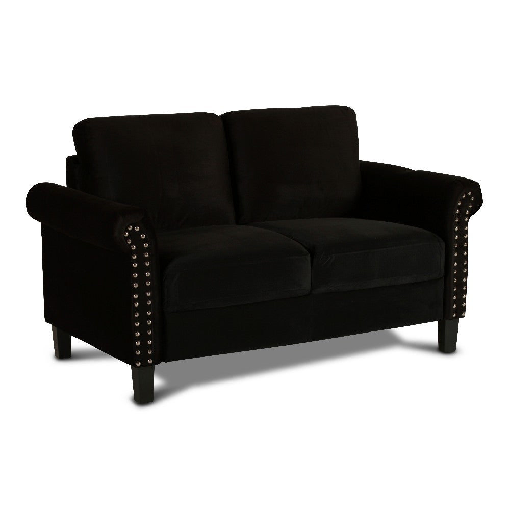 Benzara Judy 60 Inch Velvet Upholstered Loveseat with Nailhead Trim