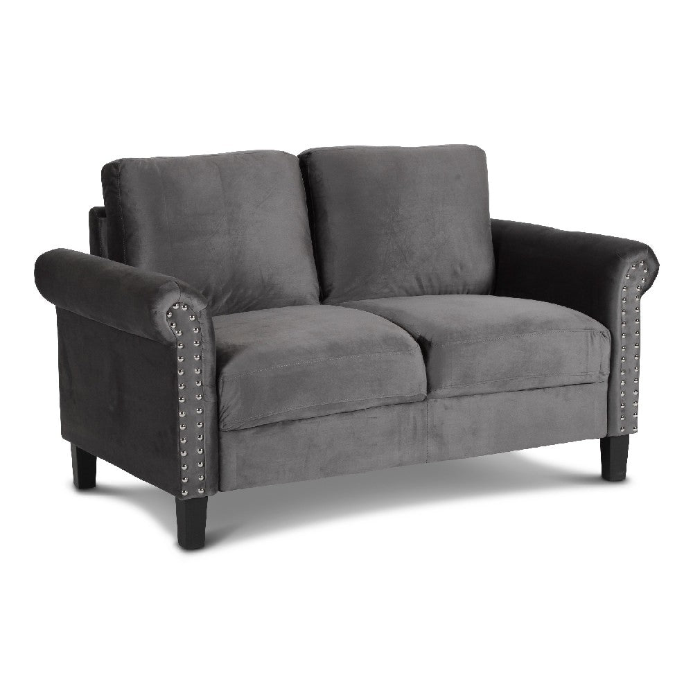 Benzara Judy 60 Inch Velvet Upholstered Loveseat with Nailhead Trim