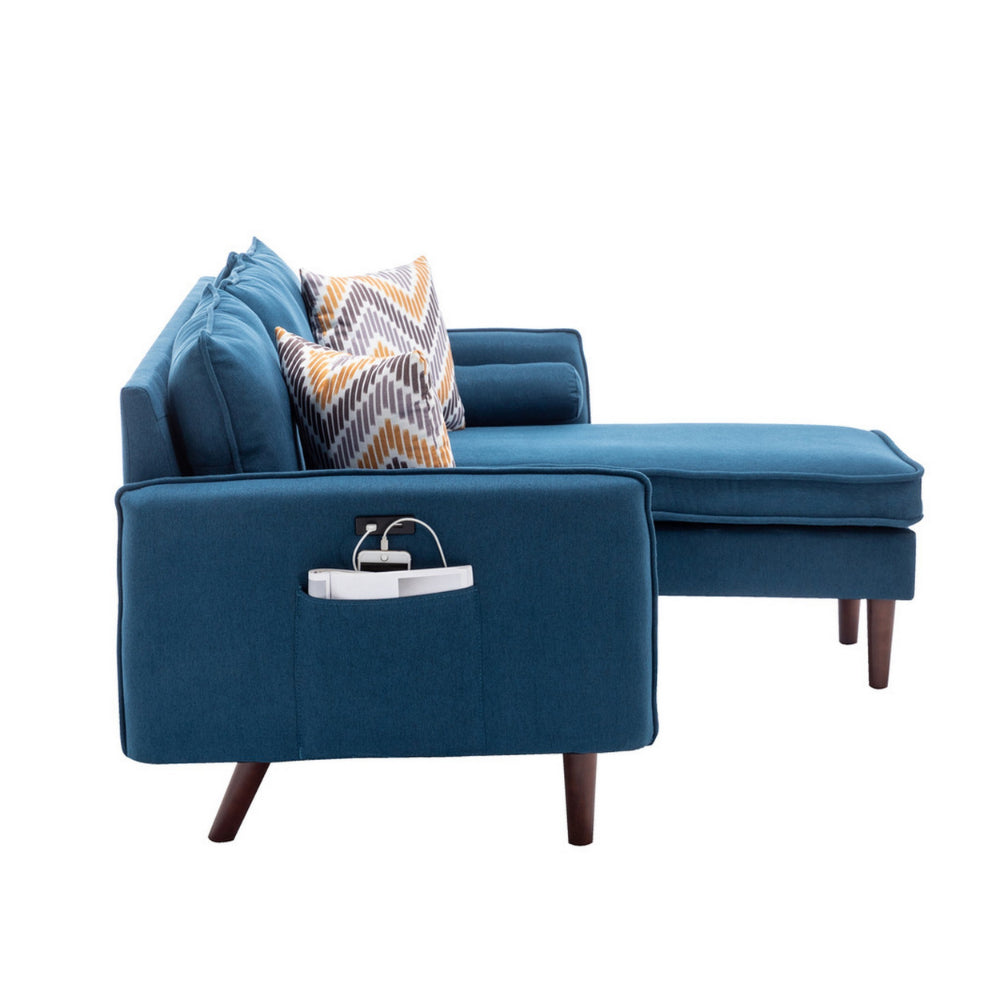 Benzara Ranon 70 Inch Sectional Chaise Sofa, Pillows, USB Ports, Side Pockets